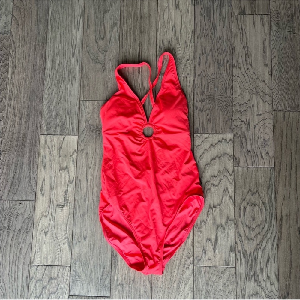 Aqua Coral Red One Piece Swimsuit